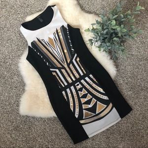Black, Gold, and White Geometric Bodycon Dress